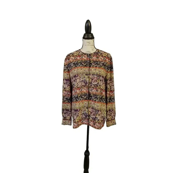 Talbots Vintage Floral Multicolor Long Sleeve Round Neck Button Up Top Blouse 12 - Picture 3 of 9